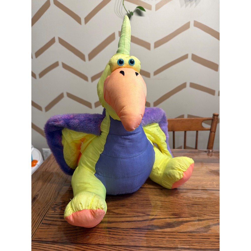 Stuffins Pterodactyl Dinosaur Plush Unisex Large Neon Yellow Purple Vintage 90s